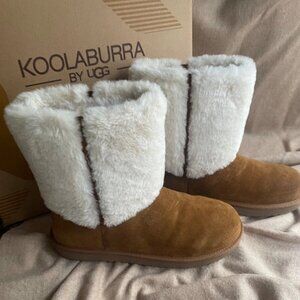 NEW KOOLABURRA BY UGG AUBREI SHORT CHESTNUT SUEDE FUR WOMEN'S BOOTS SIZE US 9